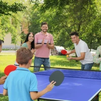 SPORTNOW 9FT Foldable Table Tennis Table, with Cover, Net, Paddles, Balls - Blue(m-2)