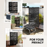 Outsunny Decorative Garden Privacy Screen with Stand, 6.5FT Freestanding Metal Outdoor Divider, Decorative Privacy Panel with Expansion Screws for Garden Pool Hot Tub, Bamboo Style, Black(m-6)