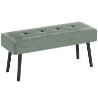HOMCOM End of Bed Bench, Corduroy Bedroom Bench with Thick Padding and Steel Legs, Tufted Window Seat for Entryway, Living Room, Green(m-10)