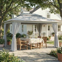 Outsunny 3 x 4 m Outdoor Garden Gazebo with Netting and Curtains, UPF50+ Patio Gazebo Permanent Pavilion Canopy, Dark Grey(m-2)