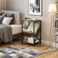 HOMCOM Narrow Side Table, End Table with 3-Tier Storage, V-Shaped Magazine Holder for Living Room, Bedroom, 40 x 30 x 61cm, Oak(m-8)