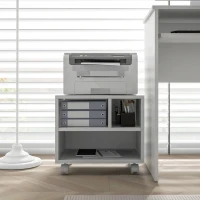 HOMCOM Three-Compartment Printer Cabinet, with Wheels - White(m-9)