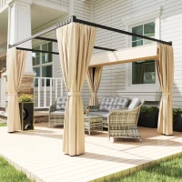 Outsunny 3 x 3m Retractable Roof Pergola, with Curtains - Khaki(m-2)