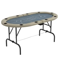 SPORTNOW 8 Player Folding Poker Table, with Cup Holders, Cushioning Edge, Brown and Blue(m-10)
