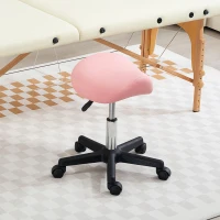 HOMCOM Saddle Stool, PU Leather Adjustable Rolling Salon Chair with Steel Frame for Massage, Spa, Beauty and Tattoo, Pink(m-7)