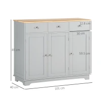 HOMCOM Sideboard with Rubberwood Top and Adjustable Shelves for Dining Room, Kitchen - Grey(m-3)