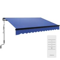 Outsunny 3 x 2.5m Electric Awning with LED Light and Remote Controller, Aluminium Frame DIY Retractable Awning, UV50+ Sun Shade Canopy for Garden Patio Deck Door Window, Blue(m-1)
