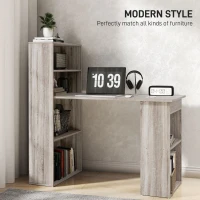 HOMCOM 120cm Computer Desk, Wooden PC Laptop Table with 6-Tier Storage Bookshelves, Home Office Working Study Desk, Writing Workstation, Grey(m-4)