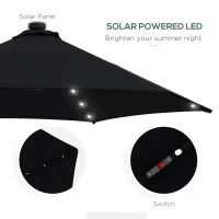 Outsunny 3(m) Solar LED Cantilever Parasol - Black(m-5)