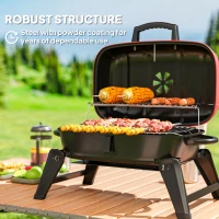 Outsunny Charcoal Barbecue Grill Folding Portable BBQ Grill for Camping with 1232 cm² Cooking Area, Adjustable Vent, Thermometer, Handles for Picnic, 59 x 37 x 36 cm, Red(m-8)