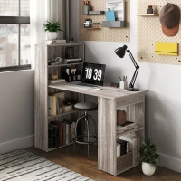 HOMCOM 120cm Computer Desk, Wooden PC Laptop Table with 6-Tier Storage Bookshelves, Home Office Working Study Desk, Writing Workstation, Grey(m-7)