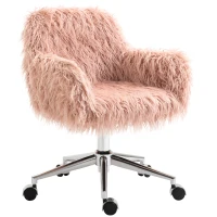 Vinsetto Faux Fur Desk Chair, Rolling Swivel Makeup Chair with Adjustable Height, Armrets for Home Office, Bedroom, Pink(m-10)