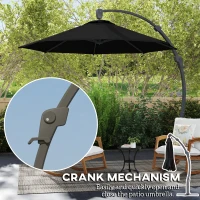 Outsunny 3(m) Garden Cantilever Parasol, Round Overhanging Umbrella with Crank Handle, Cross Base, Aluminium Frame and 360° Rotation, Banana Patio Umbrella for Outdoor Sun Shade, Black(m-6)