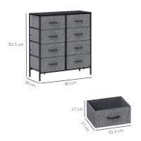 HOMCOM Fabric Chest of Drawers, Industrial Bedroom Dresser with 8 Fabric Drawers, Steel Frame and Wooden Top for Nursery, Living Room, Hallway, Black(m-3)