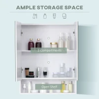 kleankin Bathroom Cabinet with Mirror, Wall Mounted Bathroom Mirror Cabinet with Adjustable Shelf, 2 Doors Storage Cupboard, White(m-4)