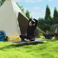 Outsunny Lightweight Camping Bed, Aluminium Portable Camp Cot w/ Strong Support 150kg and Carry Bag for Camping, Dark Grey(m-8)