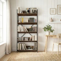 HOMCOM Bookshelf 5-Tier Metal Frame Bookcase Storage Shelves for Living Room Rustic Brown(m-9)