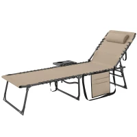Outsunny Five-Position Reclining Sun Lounger - Beige(m-11)