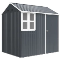 Outsunny 7 x 6ft Galvanised Garden Shed, with Latch - Dark Grey(m-1)