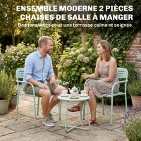 Outsunny Lot de 2 Chaises de Jardin Salon de Jardin Empilable Résistant aux Intempéries avec Accoudoirs 56x58x78cm Vert(m-4)
