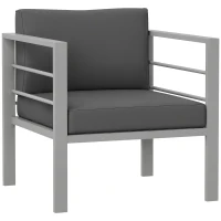 Outsunny Garden Sofa, All-Weather Garden Single Sofa with Removable Cushions, Metal Frame Outdoor Furniture for Balcony, Charcoal Grey(m-10)
