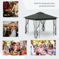 Outsunny 3 x 3(m) Steel Frame Double Roof Garden Gazebo - Grey(m-7)