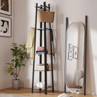 HOMCOM Industrial-Style Four Shelf Coat Stand - Grey/Black(m-9)