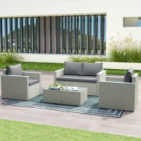 Outsunny Four-Piece Rattan Sofa Set, with Wood-Top Table(m-9)