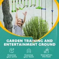 AIYAPLAY Obstacle course for Kids, with 10-Piece Slackline Kit with Monkey Bars, Gym Rings, Rope Ladder, Nest Swing, Hanging Tray(m-6)