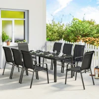 Outsunny 9 Pieces Garden Dining Set, Outdoor Table and Chairs Set for 8, Garden Furniture Set with Tempered Glass Top, Black(m-2)
