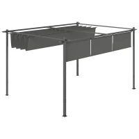 Outsunny 3 x 4m Metal Pergola with Retractable Roof and Roller Shade, Free Standing Garden Gazebo Canopy Pergola Kit, UPF30+ Outdoor Sun Shade Shelter, Grey(m-11)