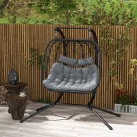 Outsunny Two-Seater Steel Frame Hanging Egg Chair - Black(m-2)