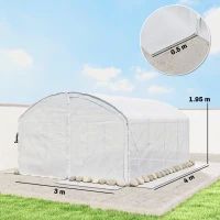 Outsunny Polytunnel Greenhouse Walk-in Grow House with UV-resistant PE Cover, Door, Galvanised Steel Frame, 4 x 3 x 2m, White(m-3)