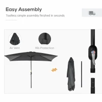 Outsunny 3x2m Garden Parasol Umbrella with Aluminium Pole, Tilt and Crank, Rectangular Outdoor Table Parasol Sun Shade for Patio, Black(m-6)