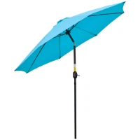 Outsunny 2.6M Patio Parasol Sun Umbrella, Tilt Shade Shelter Canopy with Crank 8 Ribs Aluminium Frame, Blue(m-1)
