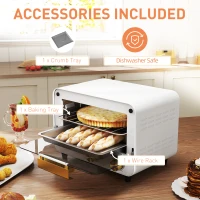 HOMCOM Small Toaster Oven, 12L Multifunction Mini Countertop Oven with Glass Door, Adjustable Temperature and Timer, White(m-6)