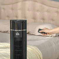 HOMCOM Anion Tower Fan for Bedroom, 42 inch, 6 m/s Powerful Velocity, Standing Floor Fan with 60° Oscillating, 3 Modes, 3 Speeds, 8 Hour Timer, LED Display, Remote Control, Black(m-8)