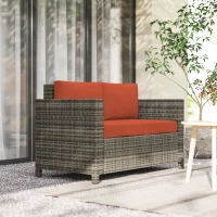 Outsunny Rattan Sofa, 2 Seater Garden Furniture with Soft Padded Cushion and Armrests, Wicker Garden Loveseat for Patio, Grey(m-2)