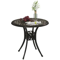 Outsunny 78 cm Round Garden Dining Table with Parasol Hole Antique Cast Aluminium Outdoor Table Only, Bronze Tone(m-10)