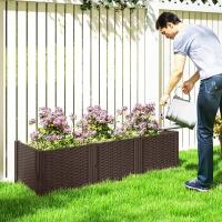 Outsunny Plastic Raised Garden Bed, Modular Planter Box Kit, Garden Fence Edging Border for Flowers, Vegetables, Herbs, Brown(m-7)