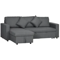 HOMCOM Corner Sofa Bed with Storage, 3 Seater Pull Out Sofa Bed, Convertible L Shape Sofa Couch with Reversible Chaise Lounge for Living Room, Dark Grey(m-11)