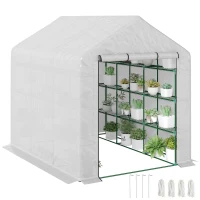 Outsunny 8 x 6ft Walk-In Greenhouse, with Shelves - White(m-10)