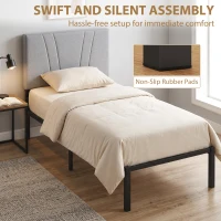 HOMCOM 3FT Single Bed Frame with Upholstered Headboard and Underbed Storage, Black and Light Grey(m-7)