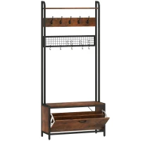 HOMCOM 5-In-1 Industrial-Style Hallway Tree - Brown/Black(m-1)