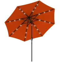 Outsunny 2.7m Outdoor Patio Garden Umbrella Parasol with Tilt Crank and 24 LEDs Lights, Orange(m-1)