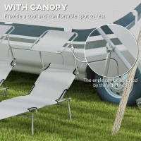 Outsunny Folding Sun Lounger Set of 2 with Canopy, Reclining Sunbed with 4-Position Adjustable Backrest, 600D Oxford Cloth, Portable Garden Lounger Recliner Chair for Beach, Camping, Patio, Light Grey(m-6)