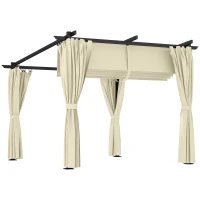 Outsunny 3 x 3 m Retractable Roof Pergola, with Curtains - Beige(m-10)