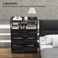 HOMCOM Rustic Chest of Seven Fabric Drawers - Black(m-4)