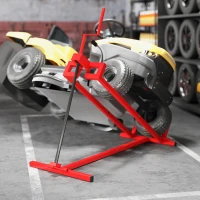 HOMCOM 400 kg Foldable Ride-On Mower Jack Lift, Adjustable Steel Lifting Device, for Lawn Mower, ATV, Red(m-9)
