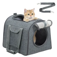 PawHut Soft Sided Cat Carrier Bag, Portable Foldable Pet Carrier with Shoulder Strap & Removable Mat for Small Pet Up to 10kg(m-10)